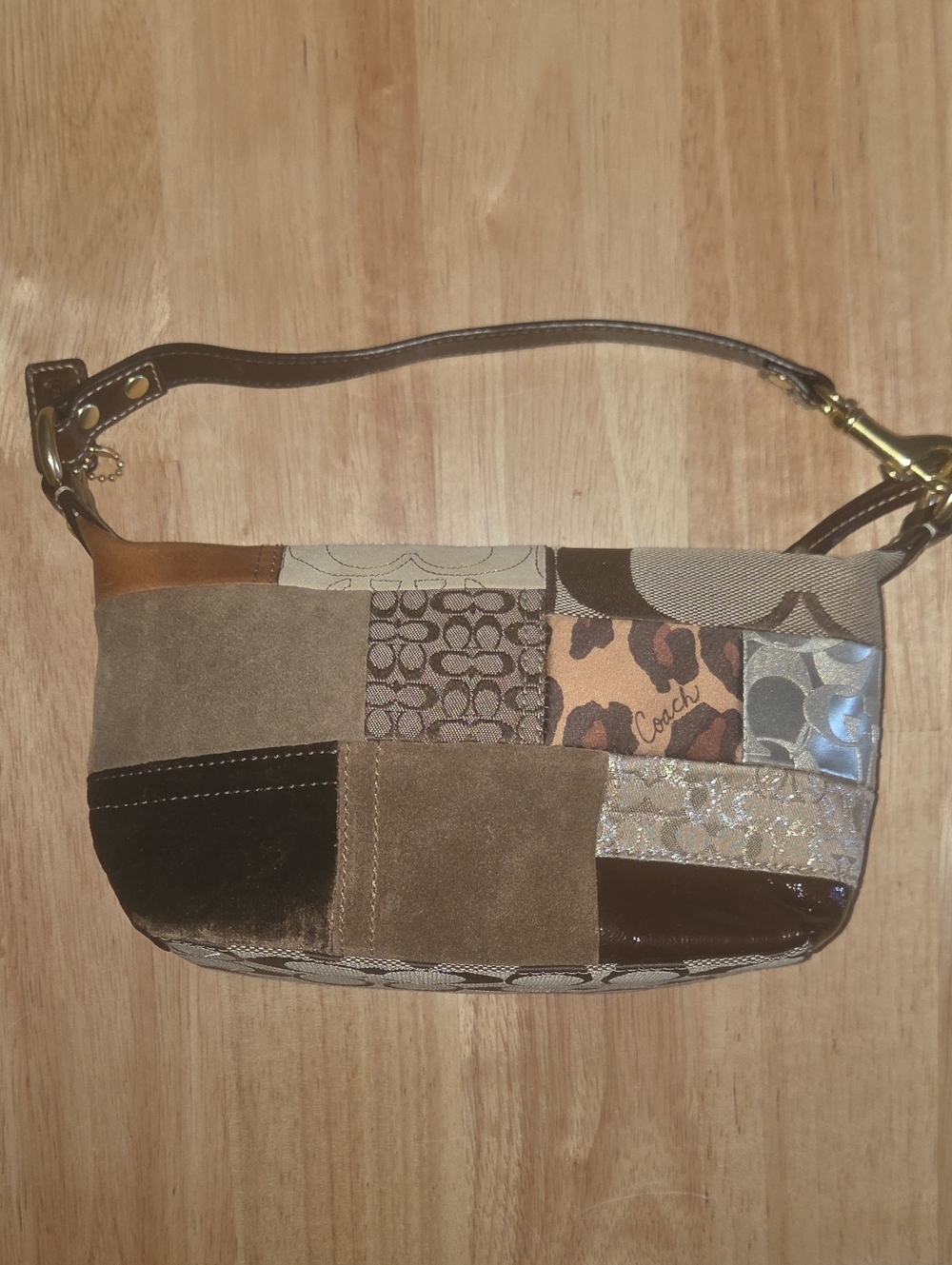 Coach Patchwork Clutch in Brown and Tan